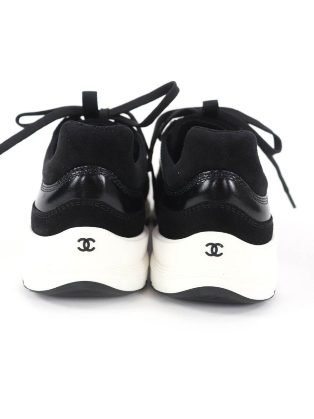 Chanel Coco Mark Leather Low Cut Sneakers Black White 37 Boxes - Picture 5 of 14
